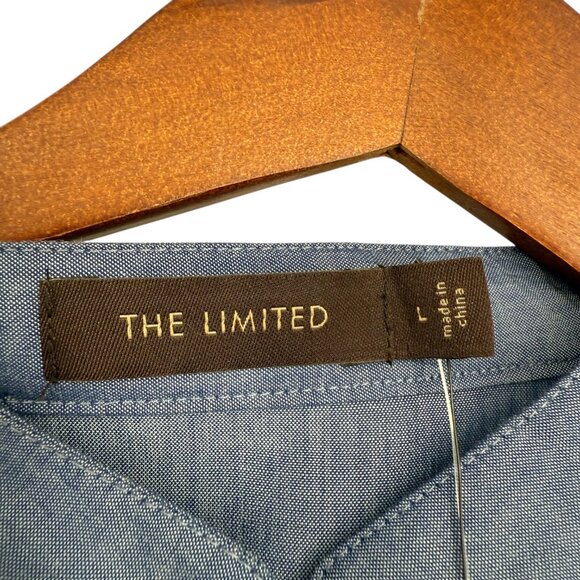 The Limited L Blue Sleeveless Blouse Button Ruffle Front Fabric Flower Shirt NWT - Picture 8 of 16